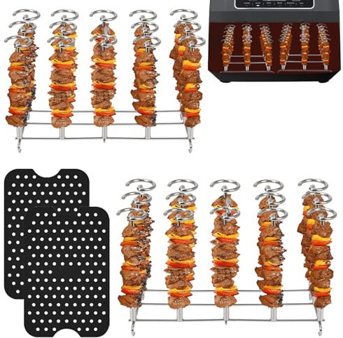 GAESHOW 2 piezas de acero inoxidable para freidora de aire caliente, parrilla para barbacoa, 2 esteras reutilizables, juego de rack vertical para AF300EU AF400EU, accesorios de freidora de aire de