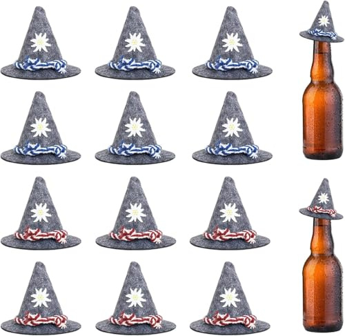 Bhina 12 Stück Mini Oktoberfest Hut Klein Filzhut Seppelhut Bayrische Deko Oktoberfest Deko Mini Trachtenhut MiNi Hut Bayern für Karneval, Oktoberfest, Kostümparty Halloween, Gray