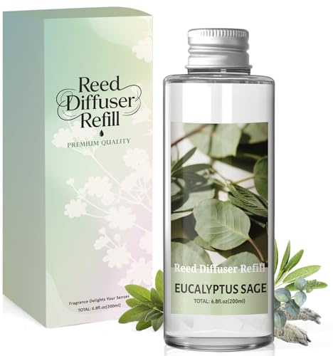Scent-Hi Raumduft Nachfüller, 200ml Eukalyptus Salbei, Nachfüller für Duftdiffusor, Reed Diffuser Refill, Raumbeduftung für Schlafzimmer, Badezimmer, Büro, Wohnkultur