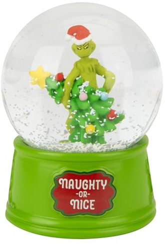PMS Grinch Resin Snow Globe 8cm – Official Licensed Decoration with “Naughty or Nice” Base – Collectable Christmas Ornament Featuring The Grinch – Glitter Snow Effect