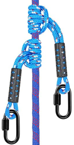 BeneLabel 50cm Climbing Rope, 2 Pack Adult Safety Cord with Carabiner Indoor Outdoor Children's Climbing Wall Rescue Rope for Mountaineering Emergency Survival, 10mm Diameter/2000lbs, Blue