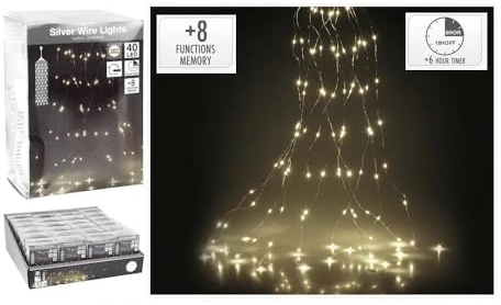 40 LEDs Lichterbündel Timer Outdoor 8 Leuchtfunktionen Außenbereich warmweiß Silberdraht batteriebetrieben Lichterregen LED Stränge Lichterstränge Lichterbüschel Lichterstrang Lichterkette Wasserfall