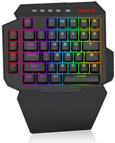 Redragon K758 Wired One-Handed RGB Mechanical Gaming Keyboard, 39 Keys Type-C Professional Gaming Keypad w/Upgraded Hot-Swappable Socket, 4 Onboard Macro Keys & Dedicated Wrist Rest