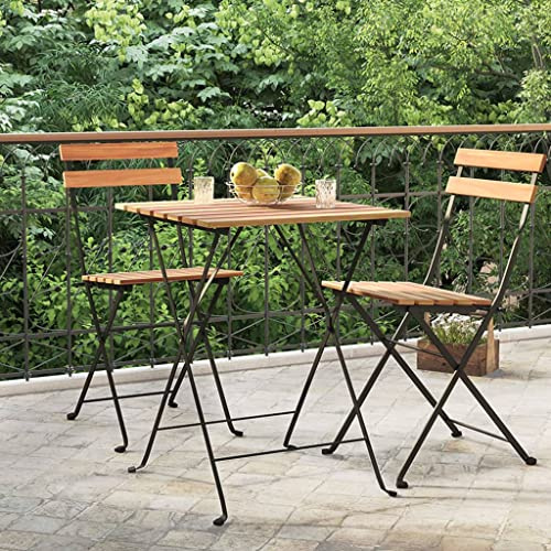 Owoxanthellate Klappbarer Bistrotisch aus massivem Teak mit Stahlrahmen 55x54x71 cm Faltbar Robust & Wetterfest für Garten Balkon Camping