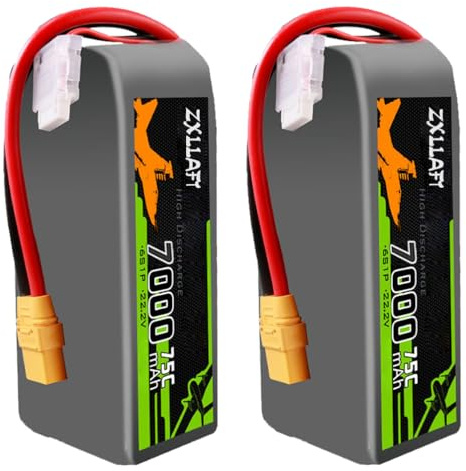 ZXLLAFT 75C Lipo Battery 6S 22.2V Lithium Battery 6000mAh 7000mAh Replacement Batteries for Drone and Model Airplane for 100W - 155.4W Motor Kit with XT90 Port,22.2V7000mAh 75C 2Pack