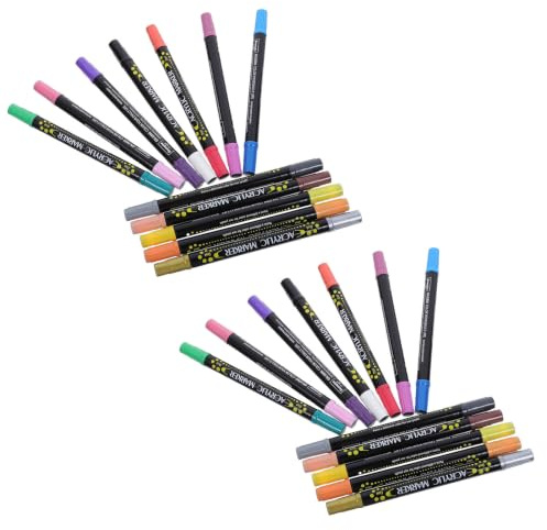HAMPPLIES 12 Stück Wasserbasis Marker mit Doppeltip, 24 Farben, Kunststoff | Rundspitze, Deckende Linien und Non Bleed Effekt, für Kreative Projekte und Malbücher