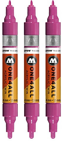 Molotow One4All Acrylic Twin Marker (Strichstärke 1,5 mm und 4 mm, hochdeckend und permanent) 3 Stück Farbe 232 magenta