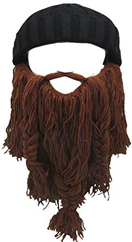 YEKEYI Wikingerbart-Mütze, Horn, Winter, warme Maske, gestrickte, lustige Kappe aus Wolle, coffee, Einheitsgröße