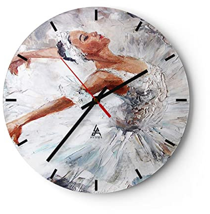 Modern Wanduhr Frau Tanz Ballett Körper 30x30cm Rund Klein Wand Uhr Glas Analog Zimmeruhren Küche Büro Wohnzimmer Glasuhr Wall Clock Dekoration Design Wanddekoration Küchenuhr C3AR30x30-3101