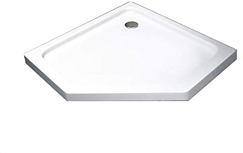 Glaszentrum Hagen - 100x100x5cm - 5eck - Duschtasse - Duschwanne - Extra Flach - Extra Verstärkt - Sanitäracryl - incl. Siphon