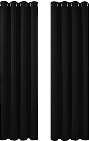 Deconovo Gardinen Thermovorhang Kälteschutz Verdunkelung Kinderzimmer Extra Warm, 138x132cm, Schwarz, 2er Set