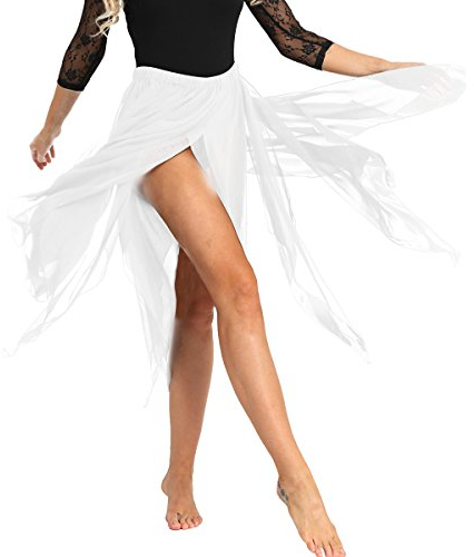 CHICTRY Damen Bauchtanz Rock Schlitz Asymmetrisch Chiffon Rock Maxi-Röcke Ballettrock Latein Tango Wickelrock Performance-Kostüm Weiß Einheitsgröße