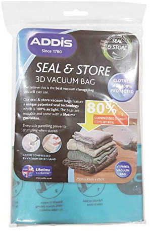 Addis Home Vacuum Storage Bag with 100% air-Tight Static Seal & Store Extra Large 3D Cube Design, Clear, 75 x 25 x 45cm