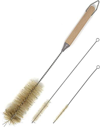 3-teiliges Bürstenset - Flaschenbürste | ideal für Babyflaschen, Schlauch, Kaffeemaschine | Holz, Draht, Schweineborsten | unterschiedliche Größen