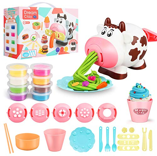 Playdough, Set di strumenti per pasta modellabile, 28 pezzi, per creazioni da cucina tipo spaghetti e macchina del gelato, per bambini di 3, 4, 6, 8 anni, ragazzi e ragazze