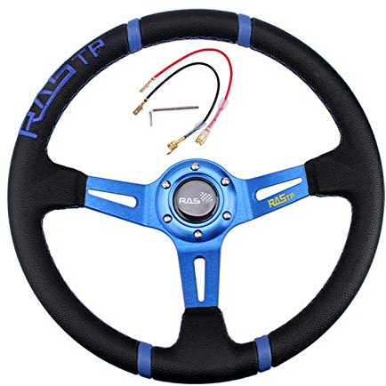 Universal Car Steering Wheel, Sport Steering Wheel Leather Steering Wheel Covers, Breathable Non-Slip, Auto JDM Personality Modified Racing Steering Wheel, 14 Inch 35CM Blau