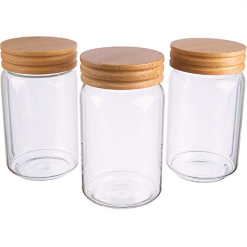 Dosenritter | Vorratsglas/Pastaglas Set | 3X Borosilikatglas mit luftdichtem Schraubverschluss, Buchen Holzdeckel Vorratsgläser | 16 x 9cm (H,ø) | 3 x 700 ML [klein]