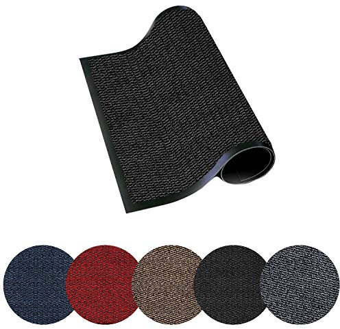 Trendsco - Dirt Trapper Door Mat Indoor & Outdoor - Non Slip Rubber Backing Carpet and Floor Mat for Home, Kitchen & Office - Super Absorbent Washable Rug Mat for Front & Back Door (Black || 40 x 60)