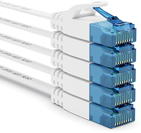 deleyCON 5x 1m CAT6 Flaches Netzwerkkabel 1000 Mbit Gigabit LAN - Cat 6 RJ45 Ethernet Patchkabel Dünnes Verlegekabel Flach - für Internet Switch Router Modem Patchpanel - Weiß