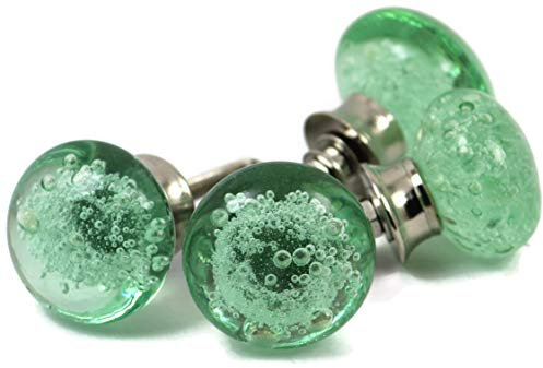 owlKraft Handmade Bubble Glass Cabinet Knobs - Vintage Decorative, Trendy, Modern Design for Cabinets, Dressers & Furniture - Set of 6 (Green)