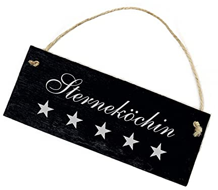 Sterneköchin Schild Schiefer Gravur - Dekoschild Köchin Küche Türschild 8 x 22 cm