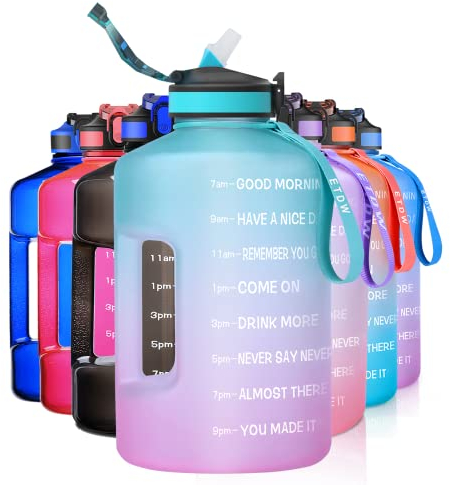 ETDW Trinkflasche mit Strohhalm, Sport Trinkflasche, 3,8L Auslaufsicher Sport Wasserflasche BPA-frei, Sportflasche für, Camping, Yoga, Gym, Kohlensäure Geeignet Grün lila