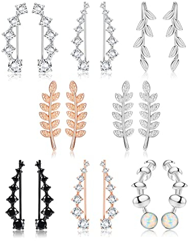 Finrezio 8 Paar Ohrmanschetten Creolen für Damen CZ Leaf Crawler Ohrring Pfeil-Bar-Ohrstecker-Set