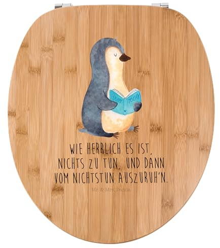 Mr. & Mrs. Panda Motiv WC Sitz Pinguin Buch - Geschenk, Klodeckel, Pause, WC-Sitz, Klobrille, Toilettendeckel, Freizeit, Toilette, Faulenzen