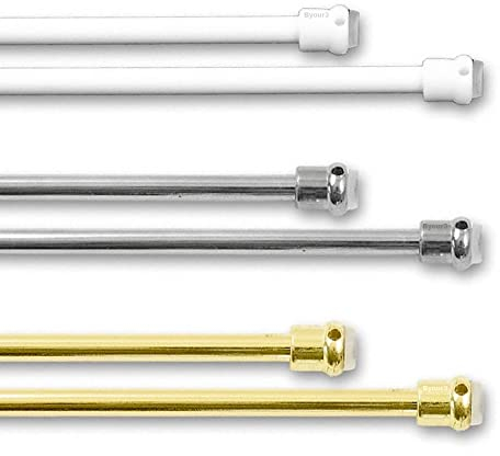 Byour3 - Paar Teleskop Gardinenstange Ausziehbar Doppelfunktion Aluminium Vitragenstange mit Federbau ohne Bohren oder Nägeln Tür Küche Badezimmer Schlafzimmer Büro (Chrom, von 63 bis 110 cm)