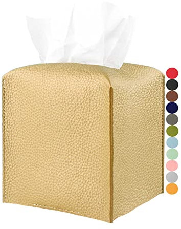 JESMINI, porta fazzoletti in pelle dorata con cintura inferiore, decorativo estetico, in pelle PU, per bagno, casa, ufficio