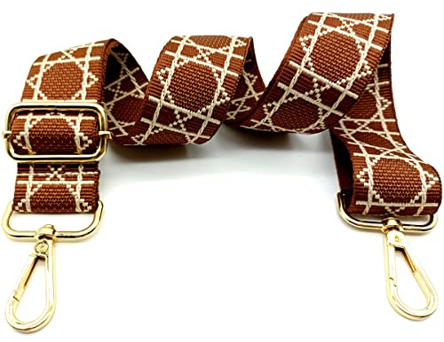 Verstellbarer Schultergurt für Taschen Braun, Taschengurte zum Wechseln, Taschengurt Breit mit Karabiner Gold, 80-130 cm Tragegurt Tasche für Damen Schultertaschen, Moderne Handtasche, 3.8cm, 33