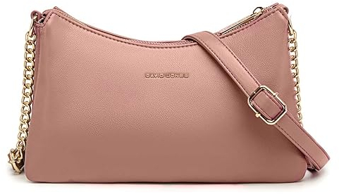 David Jones - Damen Kleine Umhängetasche - Frau Kette Tasche Schultertasche PU Leder Multi Taschen - Handtasche Flache Viele Fächern Crossbody Bag Clutch - Handy Party Abendtasche Mode - Rosa