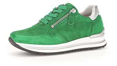 Gabor Damen Low-Top Sneaker, Frauen Halbschuhe,Wechselfußbett,Komfortable Mehrweite (H),Strassenschuhe,Verde/Silber (pf),38.5 EU / 5.5 UK
