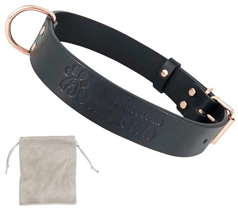 Hundehalsband Aus Leder, Weiches Qualitätsleder, Kleiner Mittlerer Großer Hund. Schwarz Und Rose Gold.