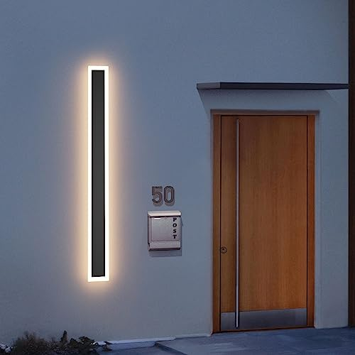 Klighten LED Lange Wandlampe IP54 Wasserdicht Wandbeleuchtung Schwarz Aussenleuchten Eisen Acryl Wandleuchte Aussen für Gärten, Villa, Terrassen, Schlafzimmer, Wohnzimmer, Warmweiß 3000K, 80CM/24W