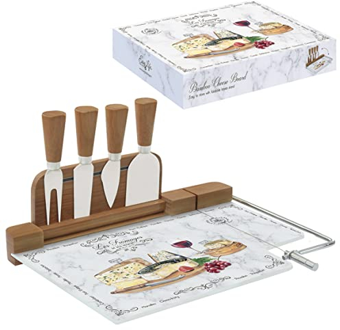 Coffret Plateau A Fromage 31,5X20CM en Verre ET Bambou