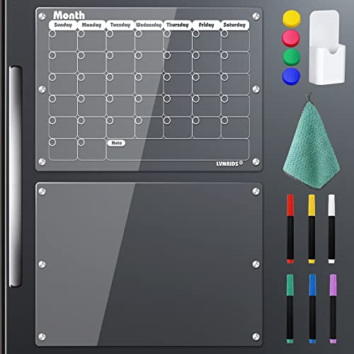 LVNRIDS 2 Stück Magnetischer Wochenplaner Abwischbar für Kühlschrank, 16.5 x 12 inch Acrylic magnettafel kühlschrank und Klar Magnetisch Whiteboard, enthält 12 pcs Nützliches Zubehör