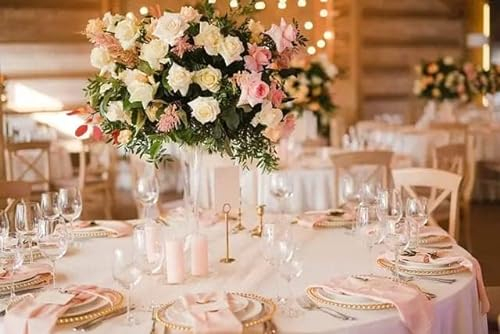 Acryl Gold Perlen Transparent Charger Teller 33 cm, 12 Teller Set mit 12 Serviettenringe, Acryl Teller, Goldperlen Teller, Servierteller, Platzteller für Hochzeit, Partyteller, Goldteller (gold)