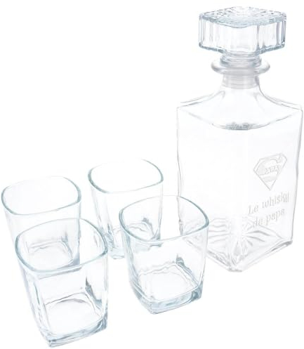 Ocadeau Juego de Whisky Personalizable - Decantador y 4 Vasos de Whisky - Decantador de Whisky Personalizado con Texto Grabado
