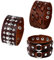 JewelryWe Schmuck 3pcs Leder Armband Herren Punk Rock Gothic Breit Manschette Lederarmband mit Totenkopf Schädel Ring Nieten Geflochten Verstellbar Armreif Geschenke für Männer Braun