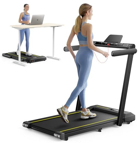 Home Treadmill,Tapis de Course 2 en 1,Walking Pad 16 km/h,2.5HP,Tapis Roulant électrique Pliant,Extra Large 42cm, Double écran LED, 12 programmes de Course,Mesure de la fréquence Cardiaque,APP