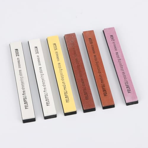 Fonyet Schleifstein Set 6 Stück Abziehsteine Schleifstein Messer mit Rutschfestem Gummifuß Professionell Messerschärfer Körnung 120/240/600/1000/2000/3000