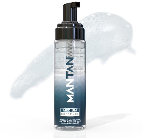 Fake Tan Body Mousse - Clear Tanning Mousse for Men with Masculine Aqua Inspired Aftershave Fragrance - Easy to Apply, No Ginger Tones - Medium Shade Self Tan Body Lotion by MANTAN, 200ml