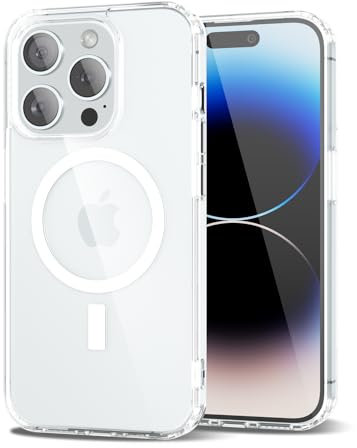 oakxco for iPhone 14 Pro Case Clear Magnetic Compatible with Magsafe, Thin Slim Transparent Non Yellowing, Hybrid Soft Silicone Bumper & Hard Plastic Protective Cover for Women, Clear