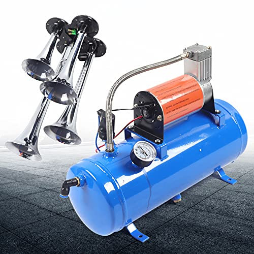 Compresseur d'air 12 V, 150 psi 4 trompettes, kit de klaxon, compresseur avec accessoires pour voiture, réservoir de 6 litres