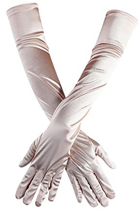 Opera Dance - Guanti lunghi da donna, in raso, con perle, Colore: rosa., Taglia unica
