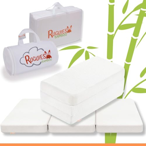 RUGUIES Bamboo- Matelas pour lit d'enfant 120x60cm pour Un Confort Supérieur-Pliable et Portable pour Les Enfants-Housse Amovible en Coton Bambou-Tapis de Sol pour bébé-Hypoallergénique-Oeko Tex.