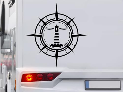 KLEBEKÖNIG Kompass Aufkleber - Leuchtturm Maritim Meer - Wohnmobil Wohnwagen Camping Autoaufkleber Reisen Van Bus Dekor Caravan Wohnanhänger Camper