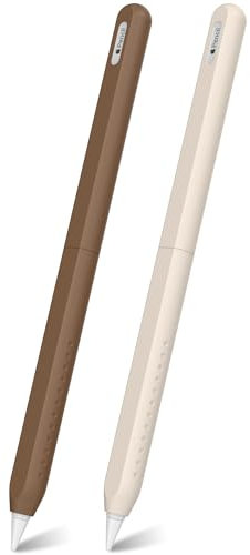 NIUTRENDZ Lot de 2 coques de protection ultra fines en silicone pour stylet Apple 2ème génération Beige + marron