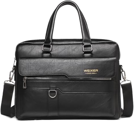 YY GEWETAO Herren Messenger Bag Leder 15,6 Zoll Laptop Aktentasche Große Laptoptasche Satchel Crossbody Bag, Schwarz